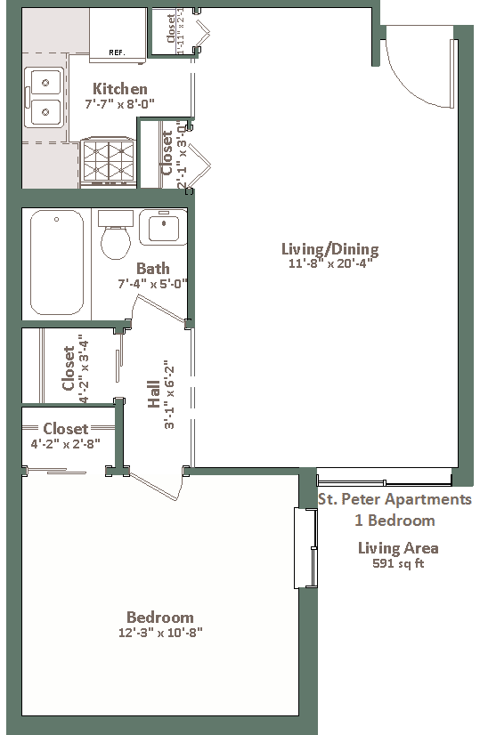St Peters Apartments 1 Bedroom floor plan