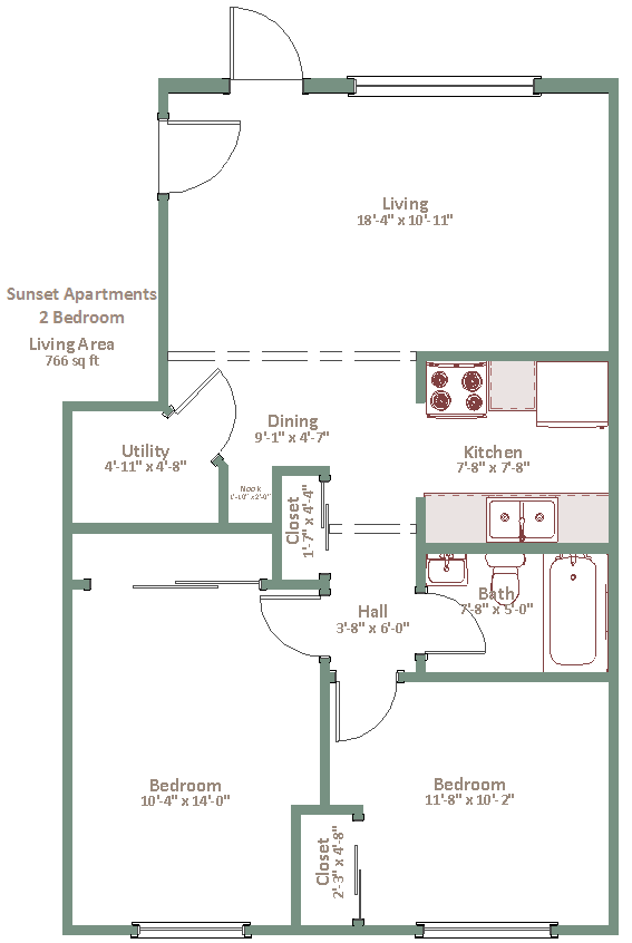 Sunset Apartments 2 Bedroom floor plan