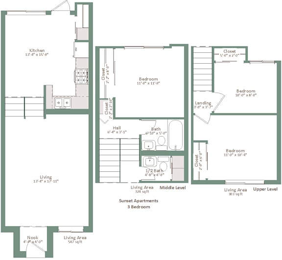 Sunset Apartments 3 Bedroom floor plan