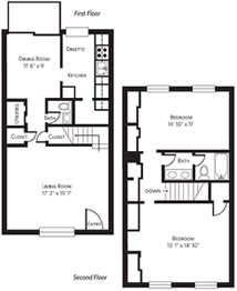 A black and white image of a floor plan for a two-story house.