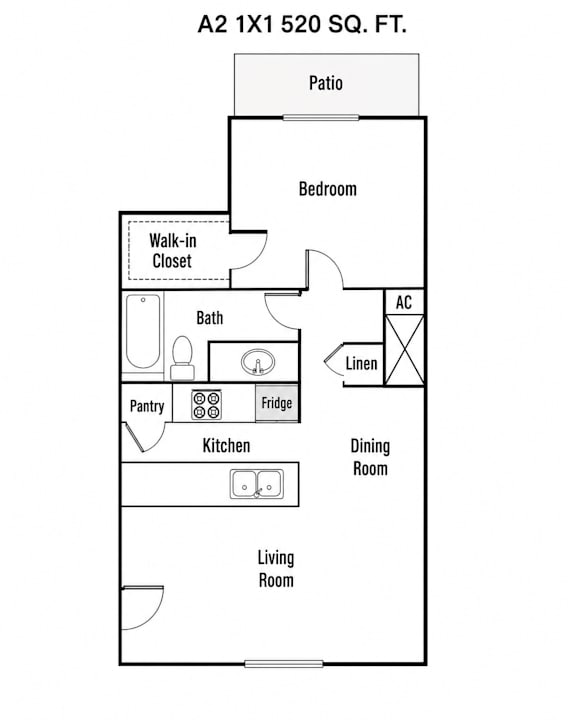 A drawing of a floor plan for a 2 bedroom apartment.
