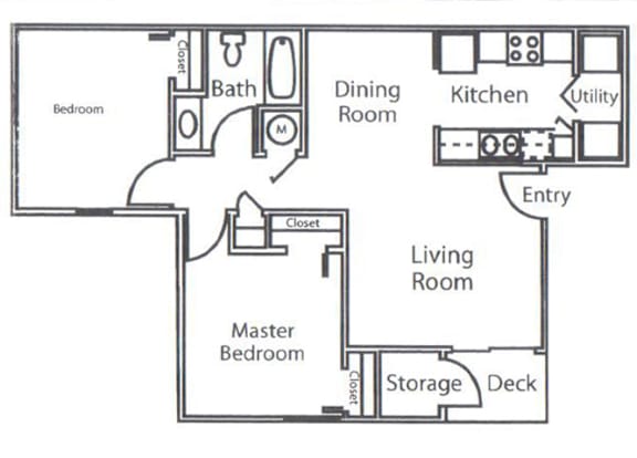 A floor plan of a house with a living room, dining room, kitchen, and multiple bedrooms.