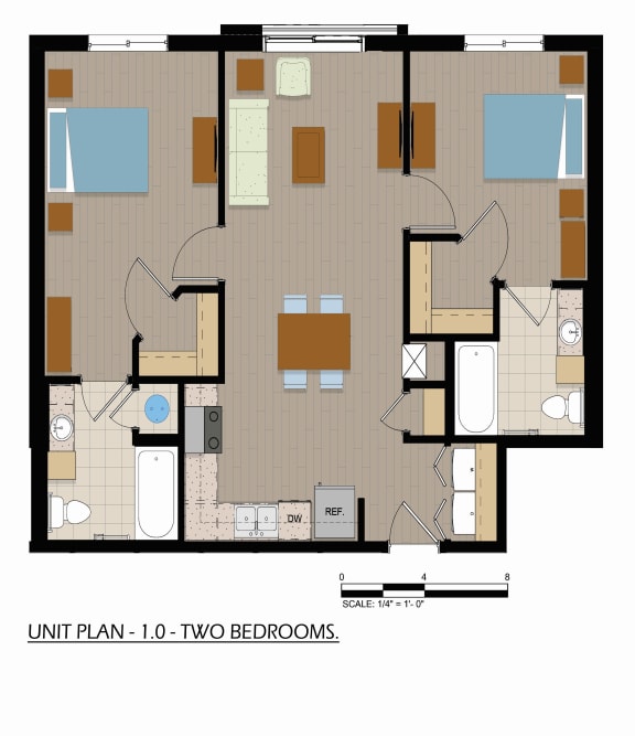 a floor plan of a house with bedrooms and a living room