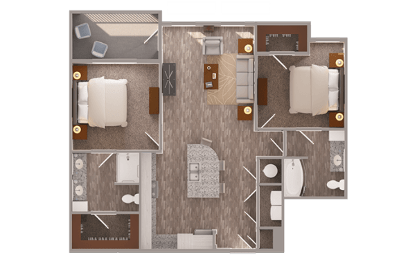 2 bed 2 bath floorplan with balcony at Ciel Luxury Apartments, Florida, 32246
