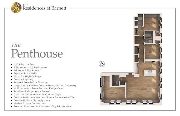The Residences at Barnett | Downtown |The Penthouse |2 Bedroom 2.5 Bath | 1634 sq. ft.
