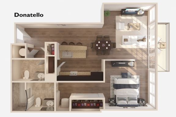Floor Plan  Donatello - 1 Bedroom 1.5 Baths