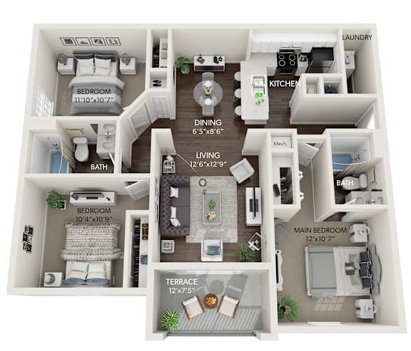 The Hibiscus - 3 Bedroom 2 Bath | Aspire at Gateway | Pinellas Park, FL