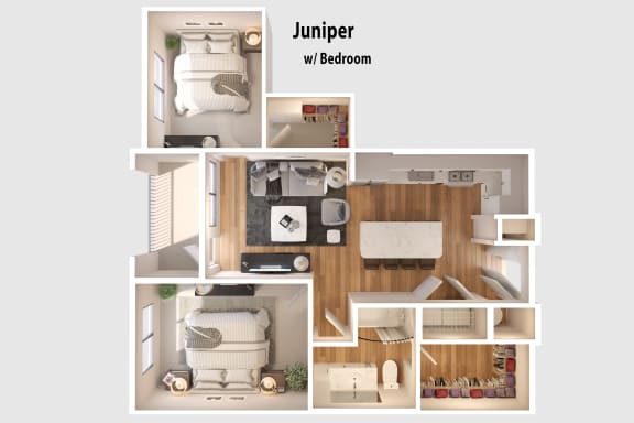 Juniper Floor plan | 2 Bedroom 1 Bath 909 sq. ft.| Longleaf at St. John's