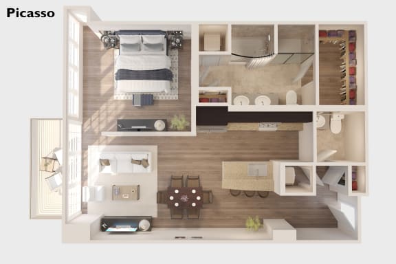 Floor Plan  Picasso - I Bedroom 1.5 Baths