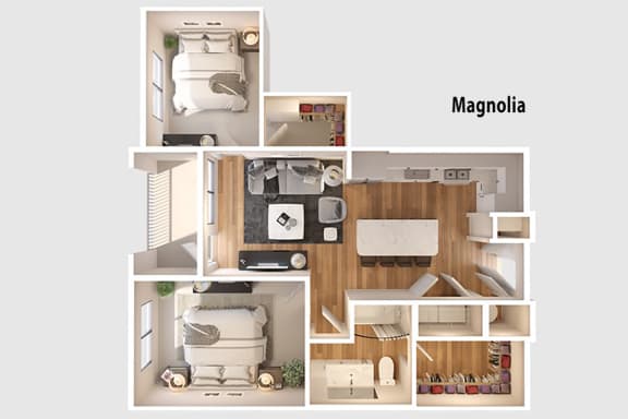 Magnolia Floor plan | 2 Bedroom 1 Bath 922 sq. ft.| Longleaf at St. John's