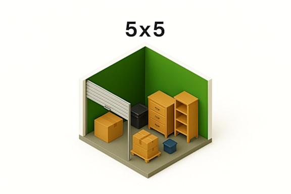 A 3D image of a room with the dimensions 5x5.