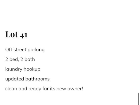 A white background with black text lists the features of Lot 41.