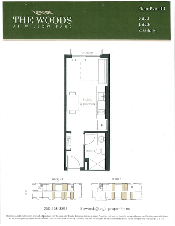 A floor plan for a one bedroom apartment at Willow Park.