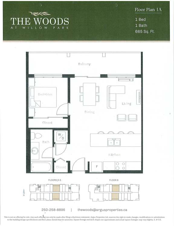 A floor plan for a one bedroom apartment at The Woods at Willow Park.