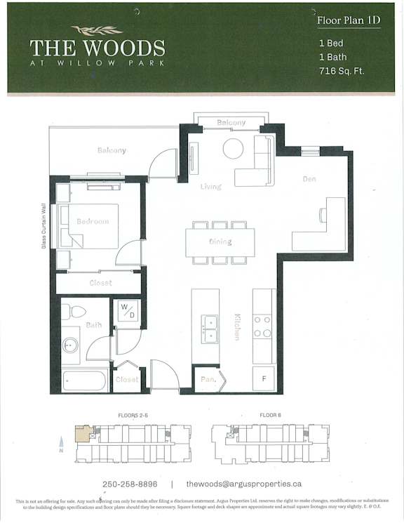 A floor plan for a one bedroom, one bathroom apartment at Willow Park.
