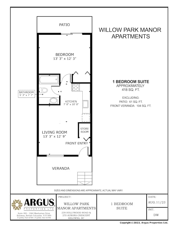 A floor plan for the Willow Park Manor Apartments.