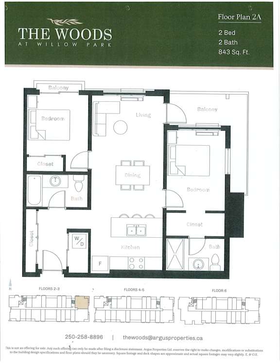 A floor plan for a 2 bedroom, 2 bathroom apartment at Willow Park.