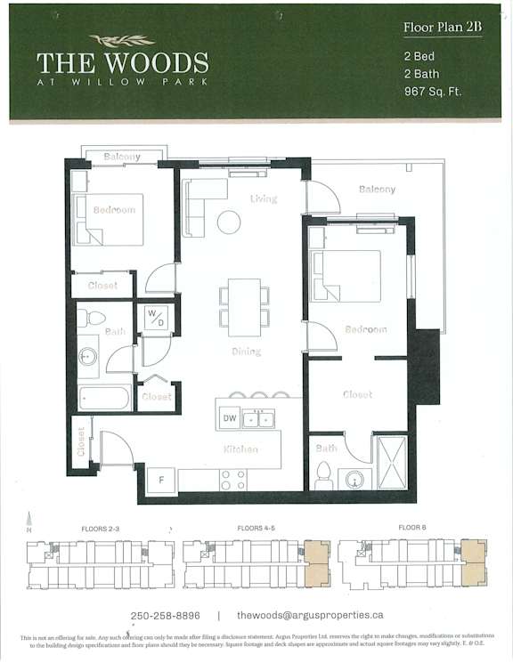 A floor plan for a 2 bedroom, 2 bathroom apartment at Willow Park.
