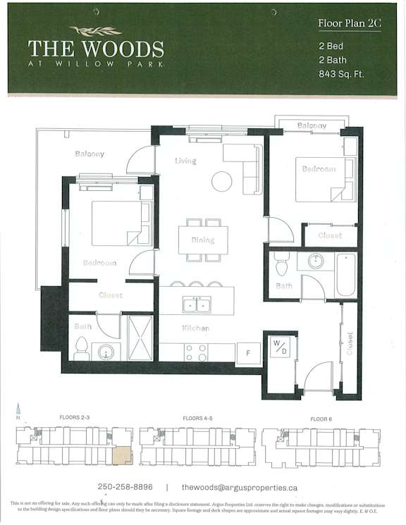 A floor plan for a 2 bedroom, 2 bathroom apartment at Willow Park.