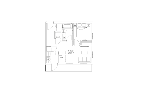 A floor plan of a room with a 1-bed unit A.