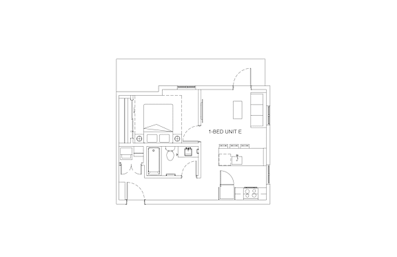 A floor plan of a 1-bedroom apartment.