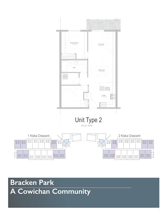 2d floorplan of a 2 bedroom, 1 bathroom unit