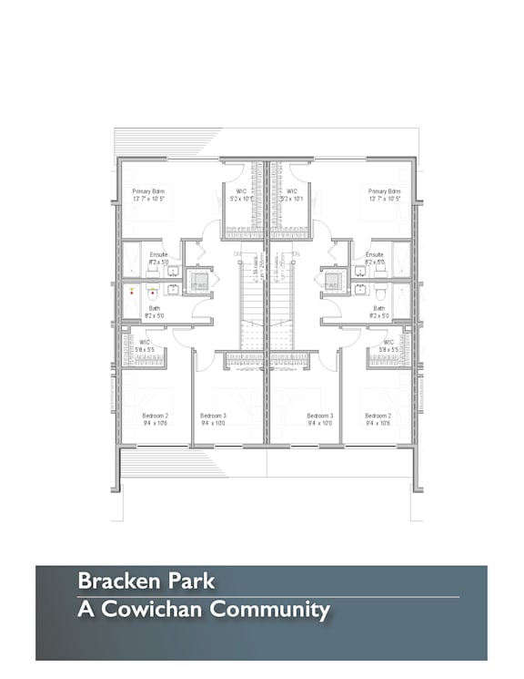 2d floorplan of the upper level of a 3 bedroom, 2 bathroom unit