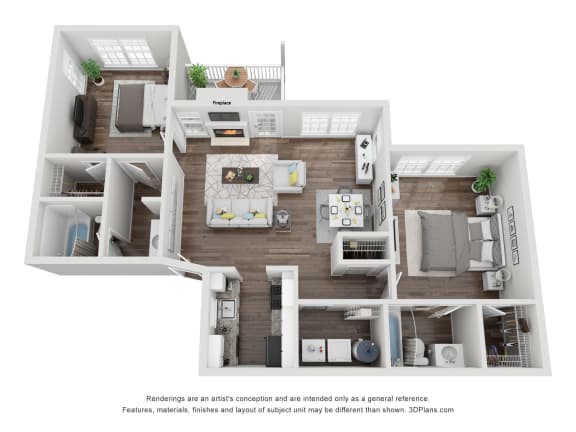 2 Bedroom x 2 Bath 1,150 sf