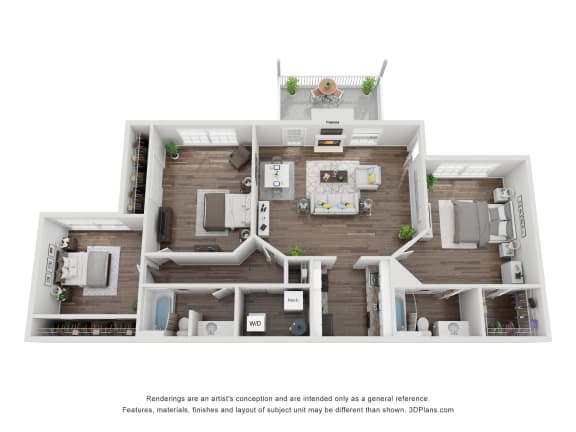 3 Bedroom x 2 Bath 1,330 sf