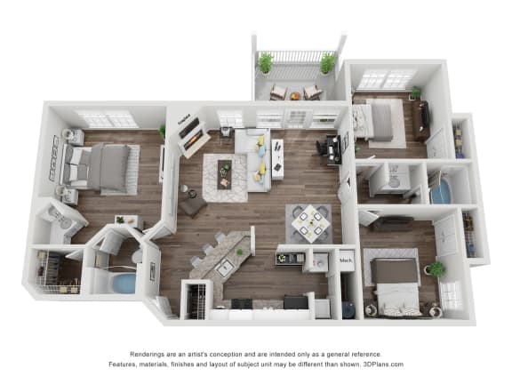 3 Bedroom x 2 Bath 1,380 sf