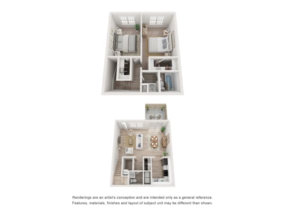a stylized floor plan of a 1 bedroom apartment