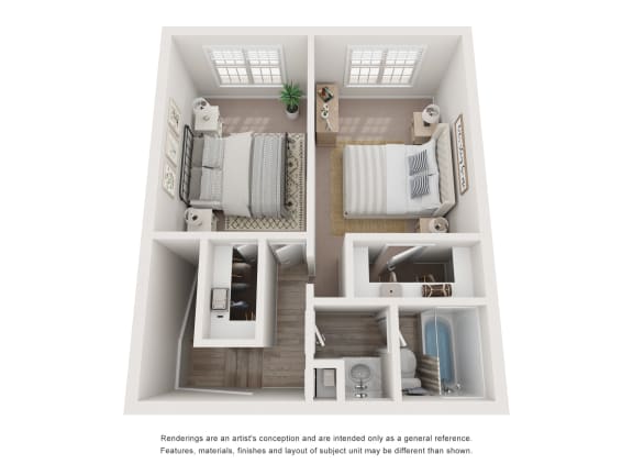 a 3d floor plan of a 1 bedroom apartment