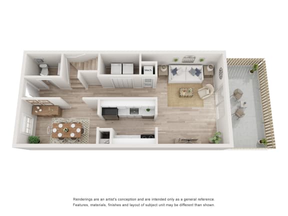 a 3d floor plan of a house with a bedroom and a living room