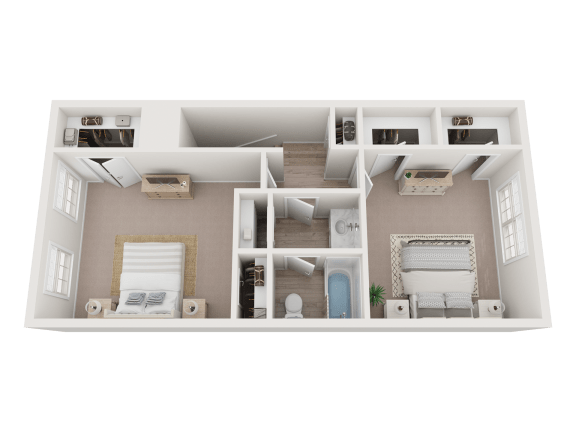 a 3d rendering of a bedroom floor plan of a 2100 sq ft house