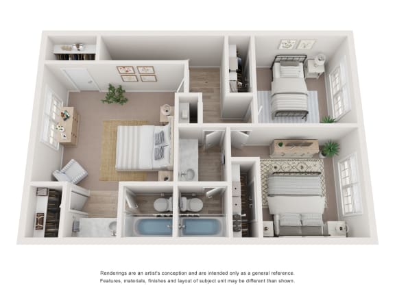 a 3d floor plan of a 1 bedroom apartment