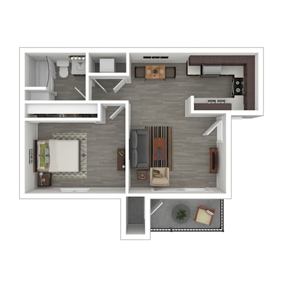 A top-down view of a modern apartment layout.