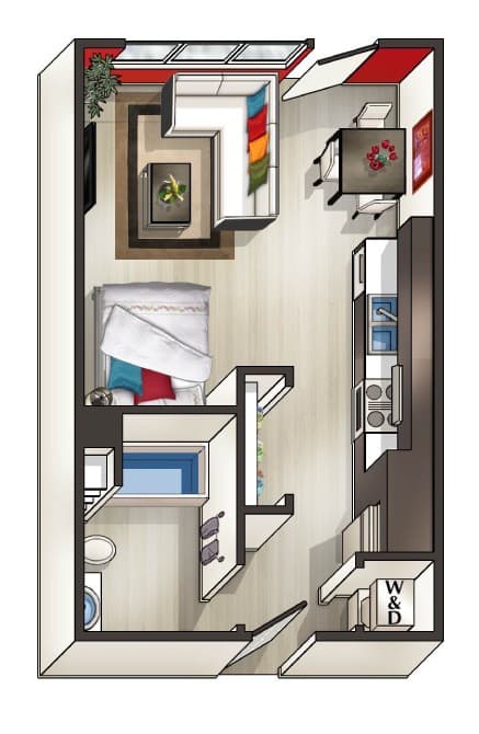A drawing of a floor plan of studio