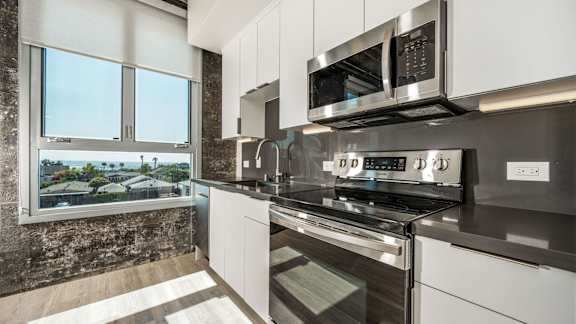 Kitchen with dark range