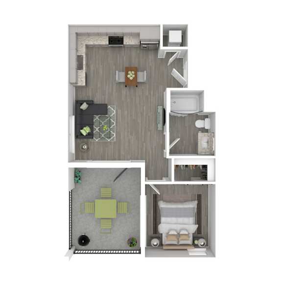 A floor plan of a house with a kitchen, living room, dining room, and bathroom.