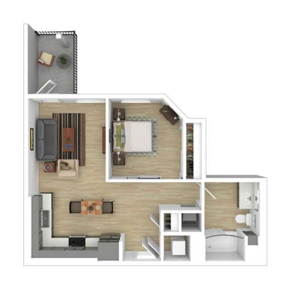 1 bed 1 bath floorplan with balcony at AMP 30 Apartments, San Diego, CA