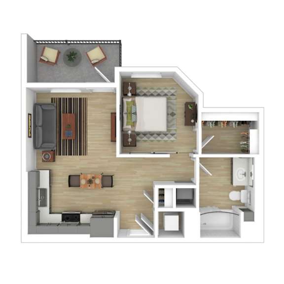 1 bedroom 1 bath floorplan with walk-in closet at AMP 30 Apartments, San Diego, 92116