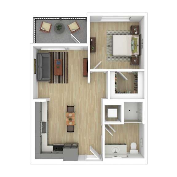 1 bed 1 bathroom floorplan with balcony at AMP 30 Apartments, San Diego, California