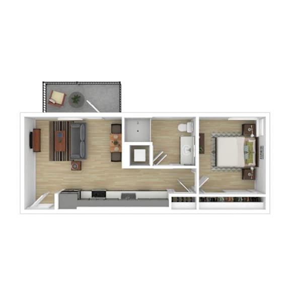 1 bedroom 1 bathroom floorplan at AMP 30 Apartments, San Diego