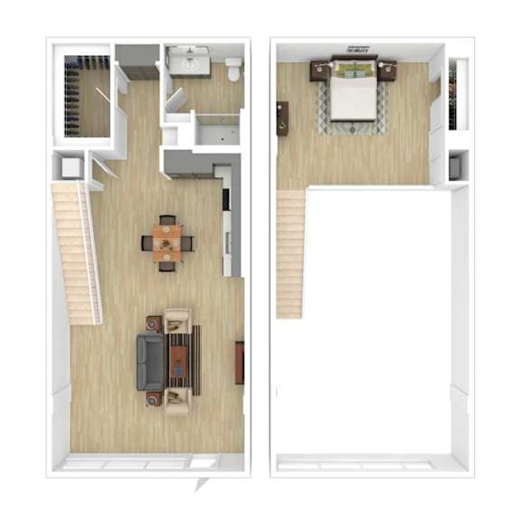 One bedroom 1 bath floorplan at AMP 30 Apartments, San Diego, California
