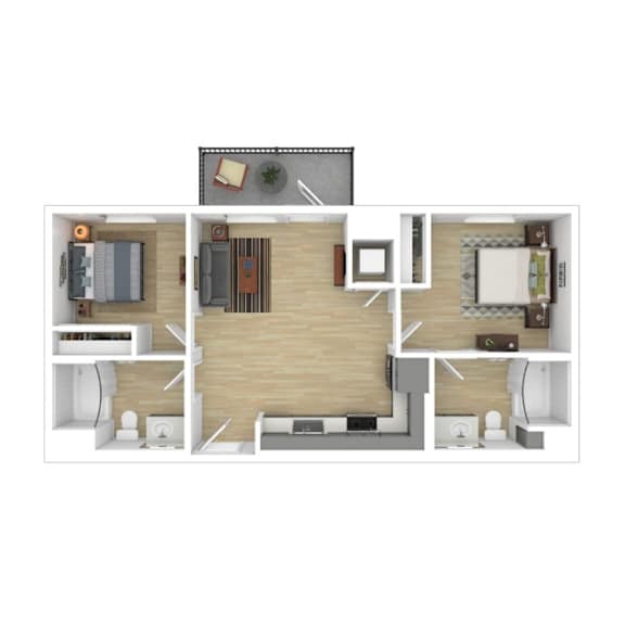 Two bed two bathroom floorplan with balcony at AMP 30 Apartments, San Diego
