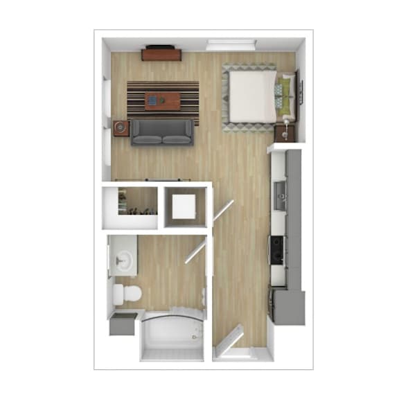 Studio 1 bath floorplan at AMP 30 Apartments, San Diego, CA 92116