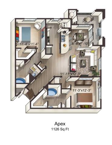 Apex is a 1126 square foot apartment.