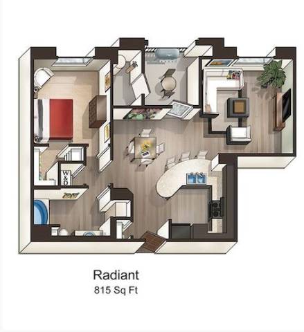 A floor plan of a 815 square foot Radiant apartment.