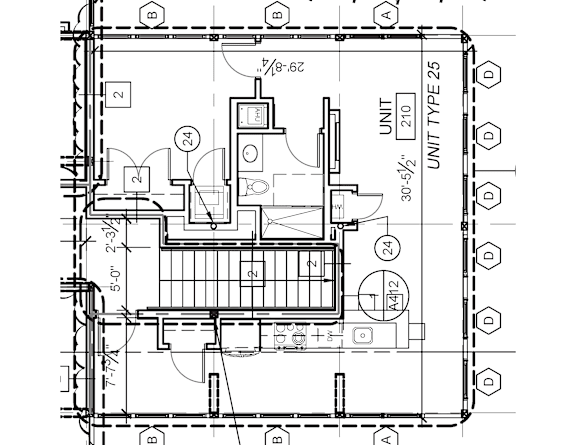 A technical drawing of a floor plan for Unit 210 Type 25.
