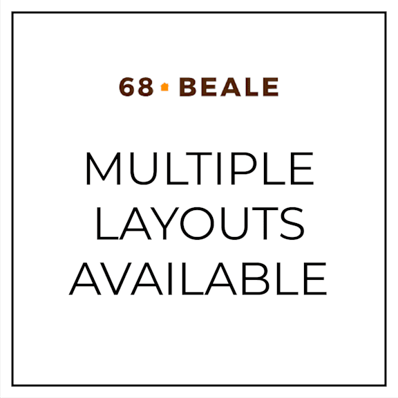 A sign that says "68 Beale Multiple Layouts Available".